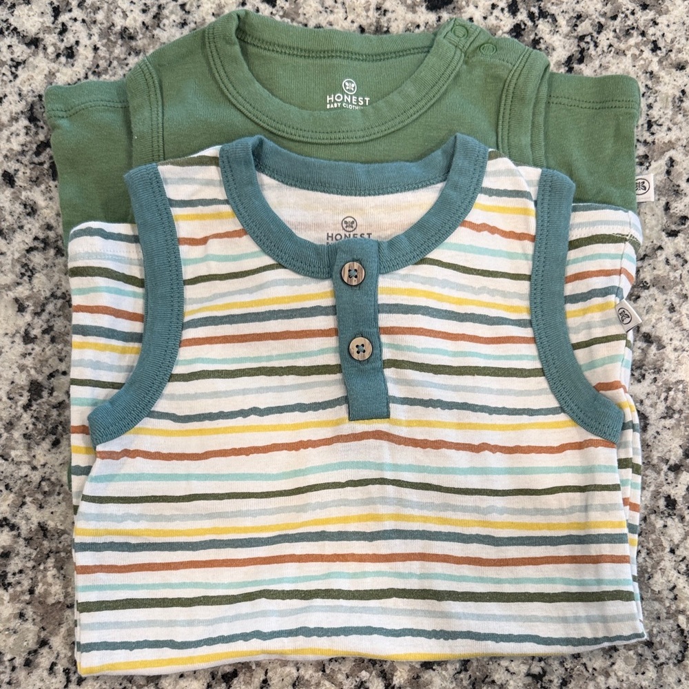The Honest Company Striped and Green Tank Tops